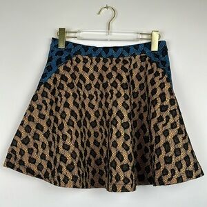 English Rose Leopard Print Yellow, Blue & Black Lace A-Line Mini Skirt Size M